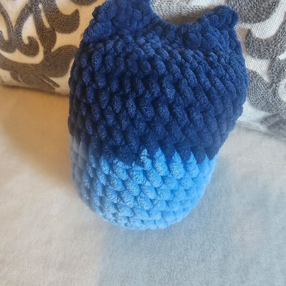 Handmade Crochet Blue Dog Plush - Soft Chenille Amigurumi Dog 6" - Picture 2 of 4